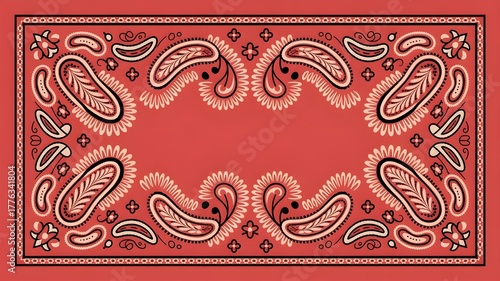 Trendy bandana print design with ornamental paisley pattern and warm colors