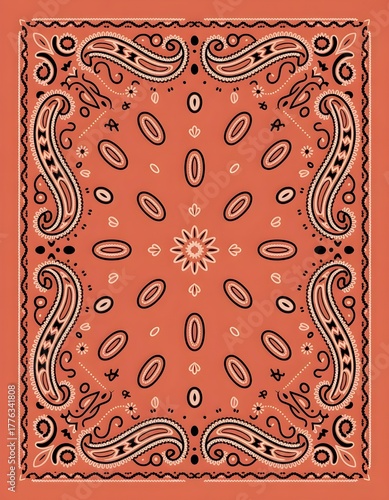 Trendy bandana print design with ornamental paisley pattern and warm colors