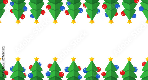 Festive Christmas Trees Border Design for Holiday Greetings and Celebrations, Adding Cheer to Seasonal Projects with a Playful Touch, originally vector graphics