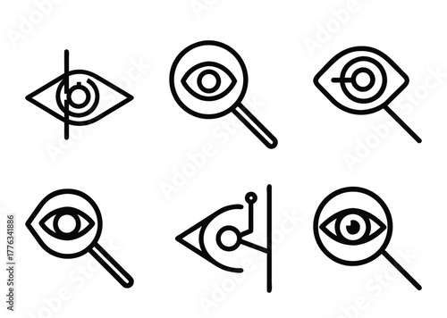 Eye icons set with magnifying glass and other design elements concepts