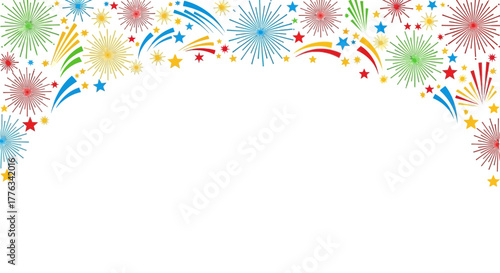 Colorful Celebration Fireworks Frame for Festive Events and Parties, Perfect for Invitations, Banners, and Celebratory Backgrounds, Originally a Scalable Graphic
