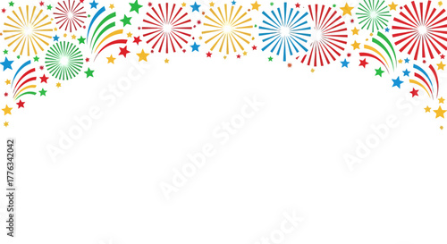 Colorful starbursts and stars create a vibrant border element, perfect for festive celebrations and joyful designs with a delightful party atmosphere