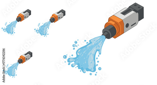 Modern hydraulic machine spraying water in isometric design