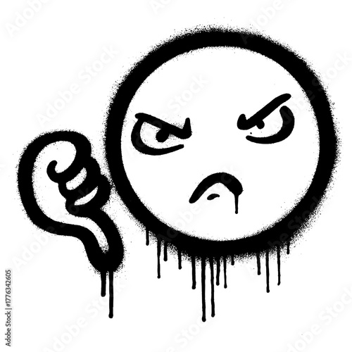 Angry Face Emoji with Thumbs Down Graffiti Spray Art.