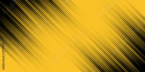 Yellow and black backdrop with dot halftone pattern element. Abstract brush grunge background. retro comic concept for your graphic design, banner or poster See Less
