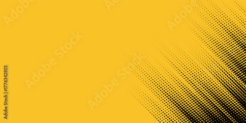 Yellow and black backdrop with dot halftone pattern element. Abstract brush grunge background. retro comic concept for your graphic design, banner or poster See Less