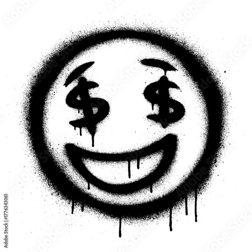 Money Eyes Emoji Graffiti with Spray Paint Drip Effect.