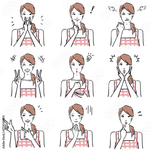 エプロン姿の女性の表情いろいろ　ノーマル2