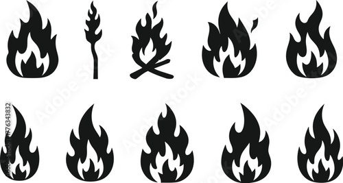 Fire flame vector collection isolated on white background