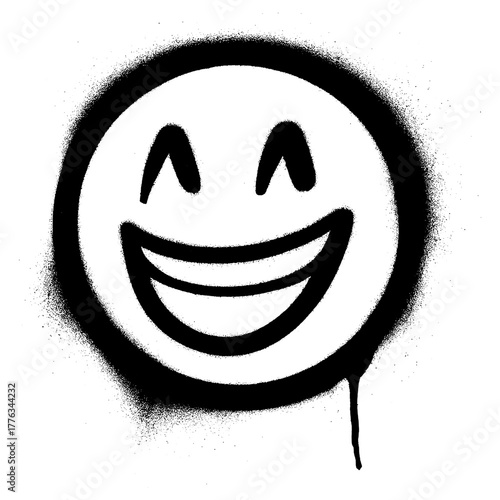 Happy Smiley Face Graffiti with Closed Eyes Spray Paint.