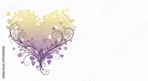 Heart graphic on clean white background for greetings, romantic designs. Heart graphic features beautiful yellow and purple blended colors. Heart graphic ideal for love-themed designs,