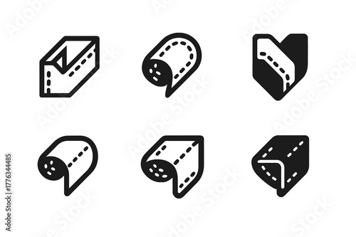 Textile Edge Logos. Textile edge. Set Logo of Textile edge: folded hem with visible thread. harmonious logo variations of the same emblematic concept, each