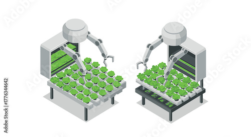 Isometric robotic farming technology with automated harvesting robots