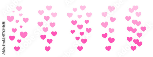 Set of social media icons with streams of pink hearts floating upwards