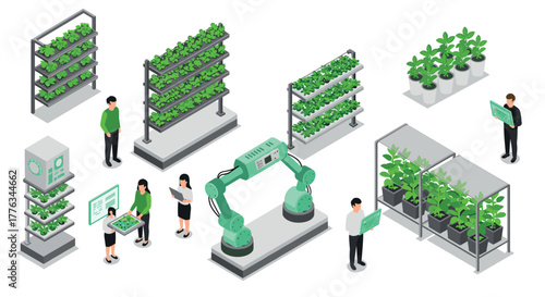 Isometric indoor farming with automated robotics and vertical garden elements