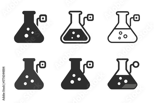 Interactive Lessons Logos. interactive lessons. Set Logo of interactive lessons: Virtual lab beaker with sensor. Icon set. harmonious logo variations of the