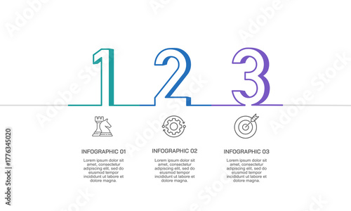 Creative timeline presentation template with 3 numbered steps infographic. Report, Strategy and Plan. Vector illustration.
