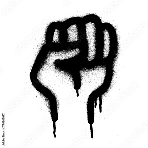 Graffiti Stencil of Raised Fist Symbol with Dripping Spray Paint