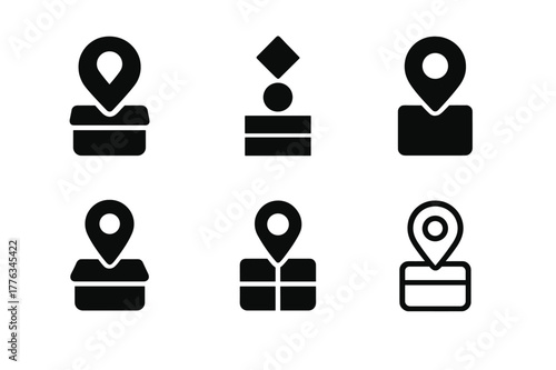 Geocaching Logo Variations. Geocaching. Set Logo of Geocaching: GPS pin on cache container. harmonious logo variations of the same emblematic concept, each