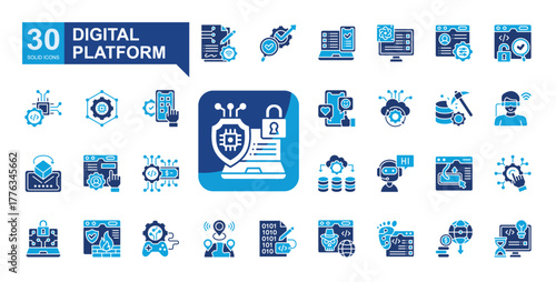 Prime Solid — Digital Platform Icon Set A collection of modern solid icons designed for technology platforms, Smart Contract, SEO, Responsive Design, Quantum Computing, Open Source and more