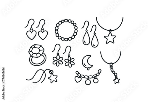 handdrawn cute doodle style handmade jewelry vector line illustration