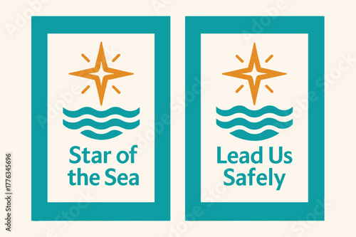 Star of the Sea Banners. Star of the Sea. Two vertical A6 banners with safe margins, centered composition, no elements touching edges, modern, turquoise and