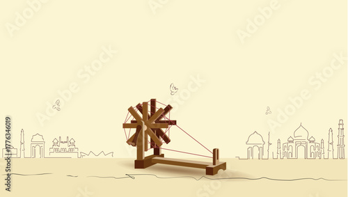 Khadi Concept Icon Design of Indian Spinning Wheel Symbol
