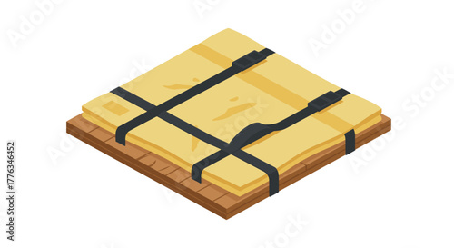 Isometric baled construction material on wooden pallet