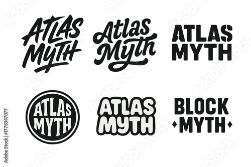 Atlas Myth Lettering Variations. Atlas Myth. Set lettering. harmonious lettering variations of the same emblematic concept, each with different artistic