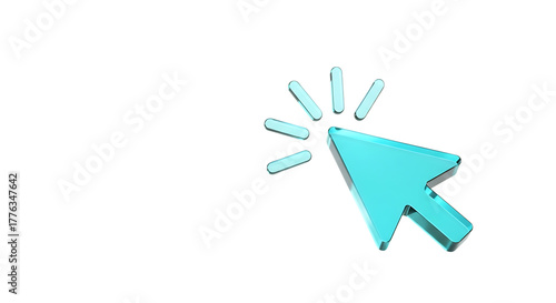 Turquoise arrow cursor clicking isolated on transparent background, computer pointer