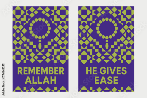 Remembrance and Ease Banners. Remembrance & Ease. Two vertical A6 banners with safe margins, centered composition, no elements touching edges, geometric, royal