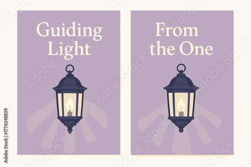 Guiding Light Banners. Light of Guidance. Two vertical A6 banners with safe margins, centered composition, no elements touching edges, modern, lavender and