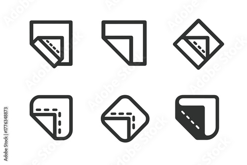 Textile Edge Logos. Textile edge. Set Logo of Textile edge: folded hem with visible thread. harmonious logo variations of the same emblematic concept, each