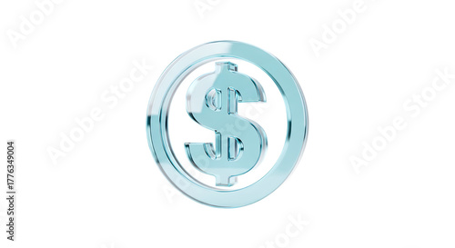Glass dollar sign isolated on transparent background, a symbol of wealth and finance