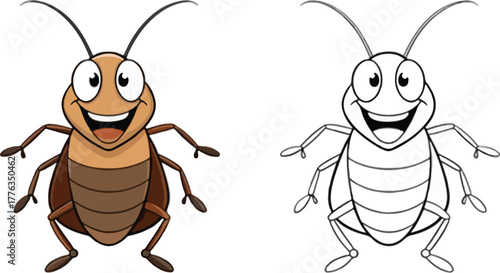 Happy smiling cartoon cockroach insect character graphic for pest control design and education isolated PNG with Transparent Background