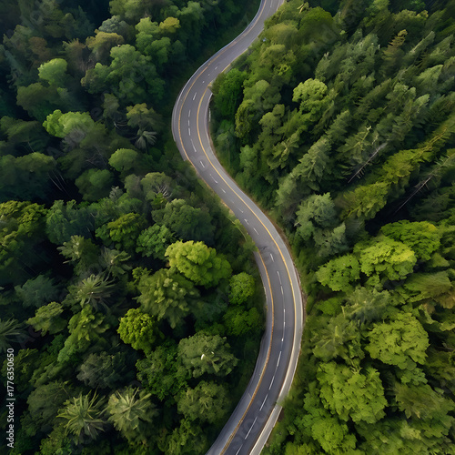 Serene Forest Road Curve from Above