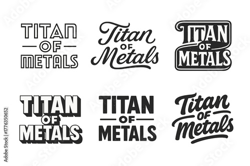 Titan Lettering Variations. Titan of Metals. Set lettering. harmonious lettering variations of the same emblematic concept (Abstract geometric letterforms,