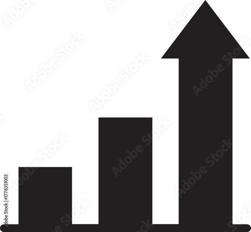Bar Chart Growth Icon, Black on White 