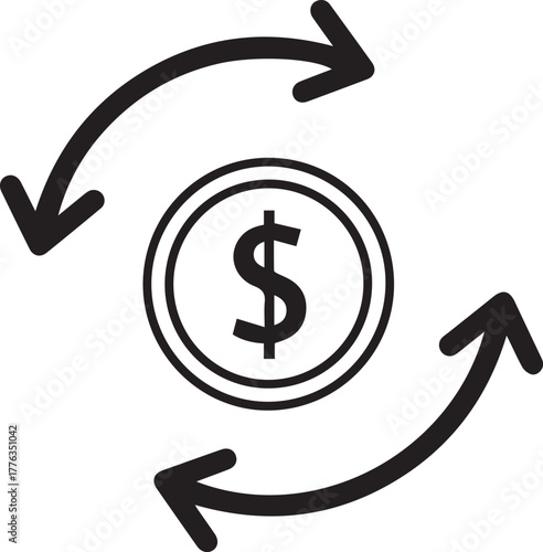 Dollar Transaction Icon, Black on White 