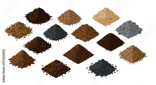 Diverse piles of soil and sand in realistic style