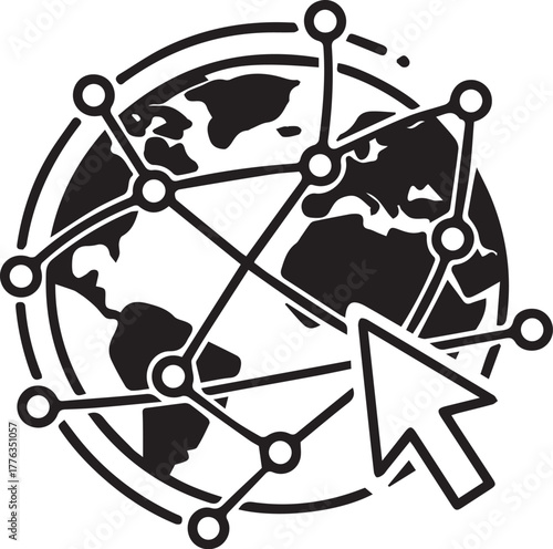 Global Business Globe Icon, Black on White 