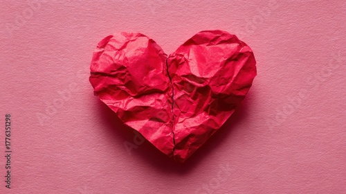 Wallpaper Mural Crumpled red paper heart on pink background symbolizing love and emotion Torontodigital.ca
