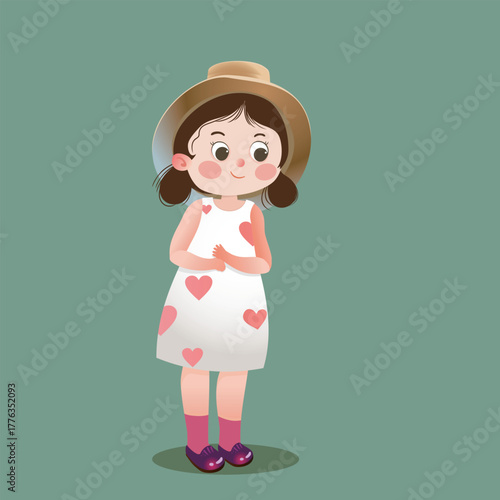 Girl in Straw Hat and White Dress