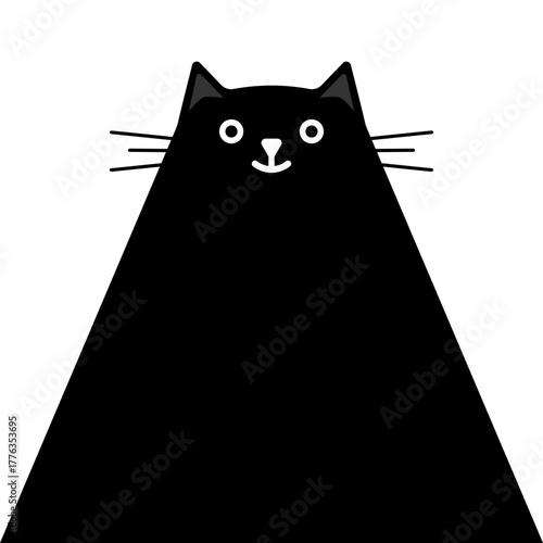 Big black cat with funny face. Vector illustration on white background.