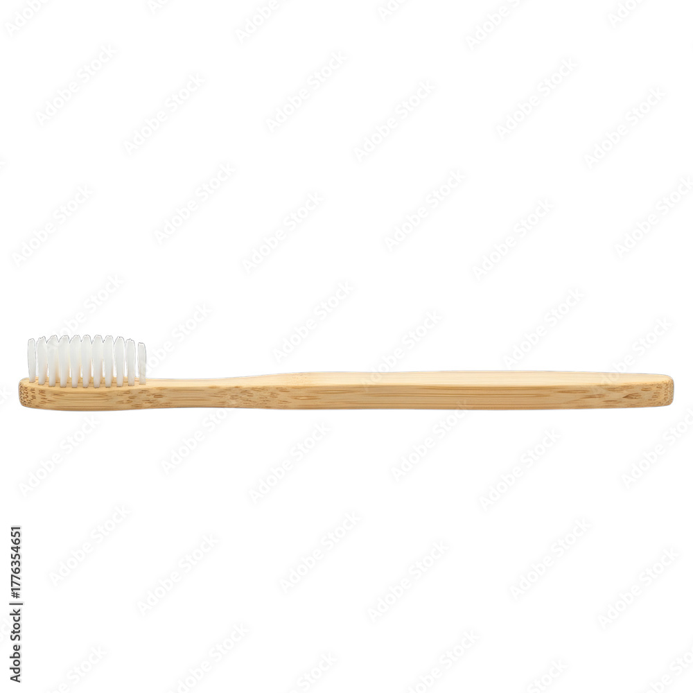 Naklejka premium Bamboo Toothbrush with White Bristles isolated on a transparent background