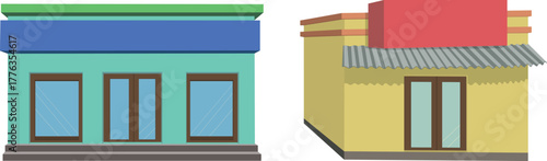 Colorful cartoon storefronts ready for your business branding, perfect for illustrating local commerce, community building, or neighborhood revitalization projects