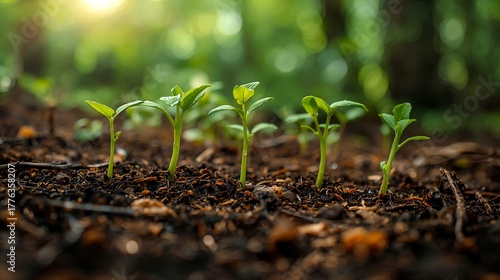 new plants growing in rich soil, symbolizing growth and renewal. The image evokes a sense of freshness and new beginnings
