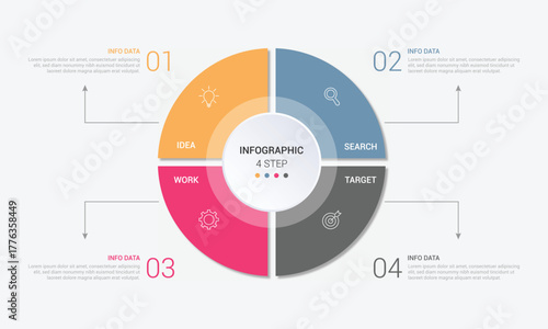 Business visualization infographic circle design template with 4 options, steps or processes. Business presentation.