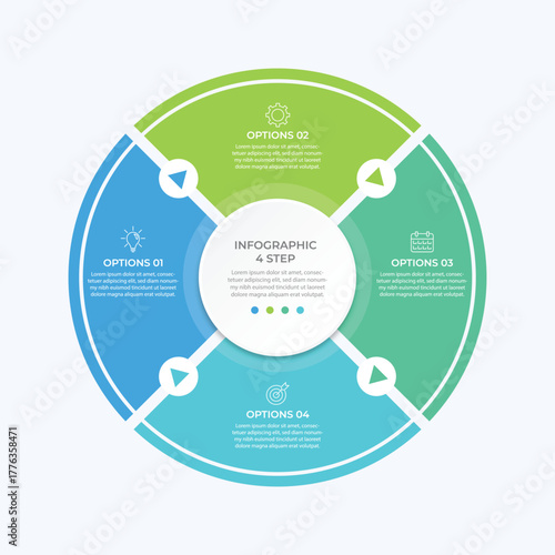 Circle chart infographic template with 4 options for presentations