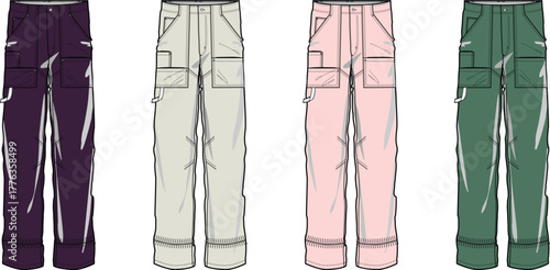 Illustration of Fashionable Trousers in Various Colors and Styles